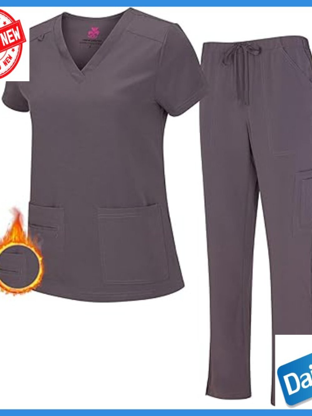 Stretch Scrub Set V-Neck Top Cargo Pants Medical Uniform XXL
